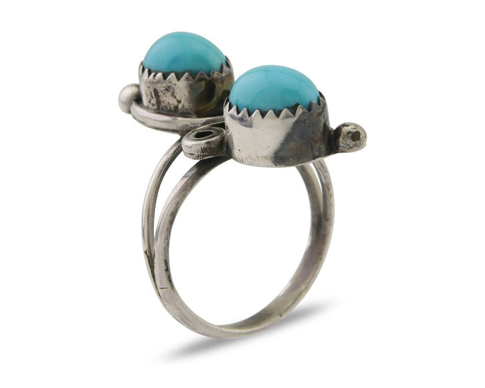 Navajo Ring 925 Silver Kingman Turquoise Native American Artist C.80's