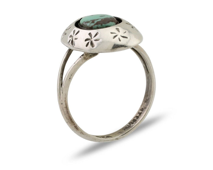 Navajo Ring 925 Silver Kingman Turquoise Native American Artist C.80's