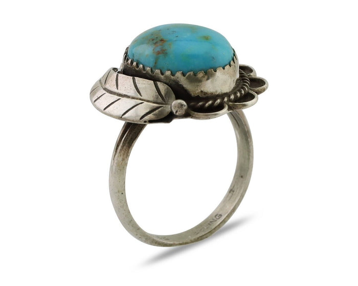 Navajo Ring 925 Silver Kingman Turquoise Native American Artist C.80's