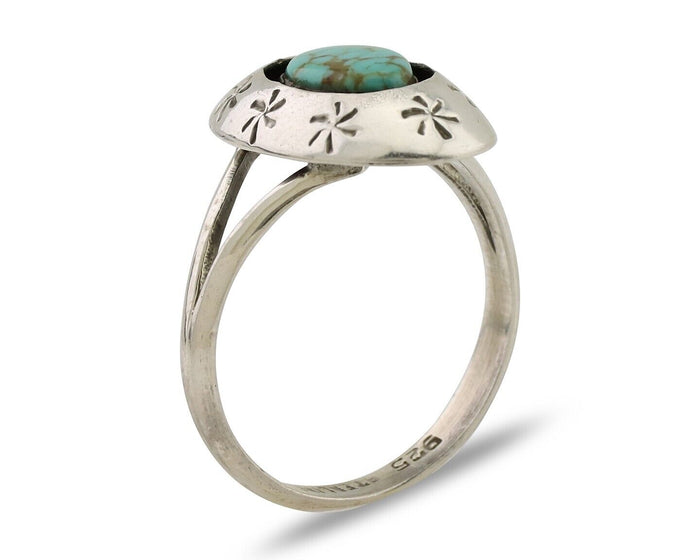 Navajo Ring 925 Silver Kingman Turquoise Native American Artist C.80's
