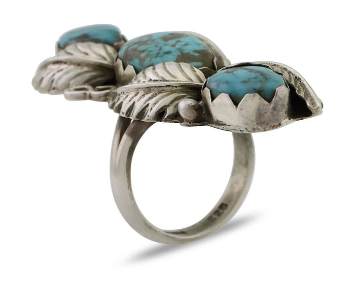 Navajo Ring 925 Silver Kingman Turquoise Native American Artist C.80's