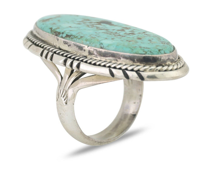 Navajo Ring 925 Silver Kingman Turquoise Native American Artist C.80's