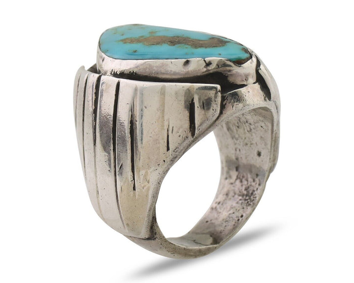 Navajo Ring 925 Silver Kingman Turquoise Native American Artist C.80's