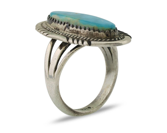 Navajo Ring 925 Silver Kingman Turquoise Native American Artist C.80's