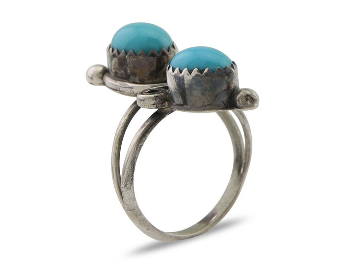Navajo Ring 925 Silver Kingman Turquoise Native American Artist C.80's