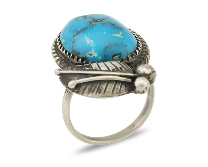 Navajo Ring 925 Silver Kingman Turquoise Native American Artist C.80's