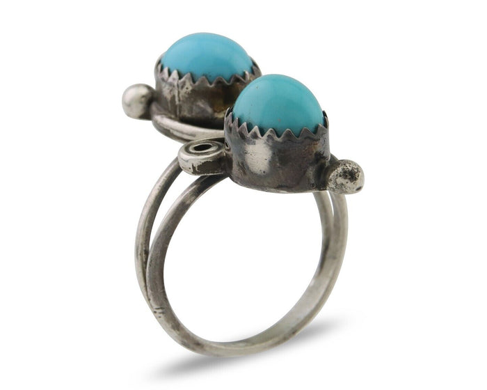 Navajo Ring 925 Silver Kingman Turquoise Native American Artist C.80's