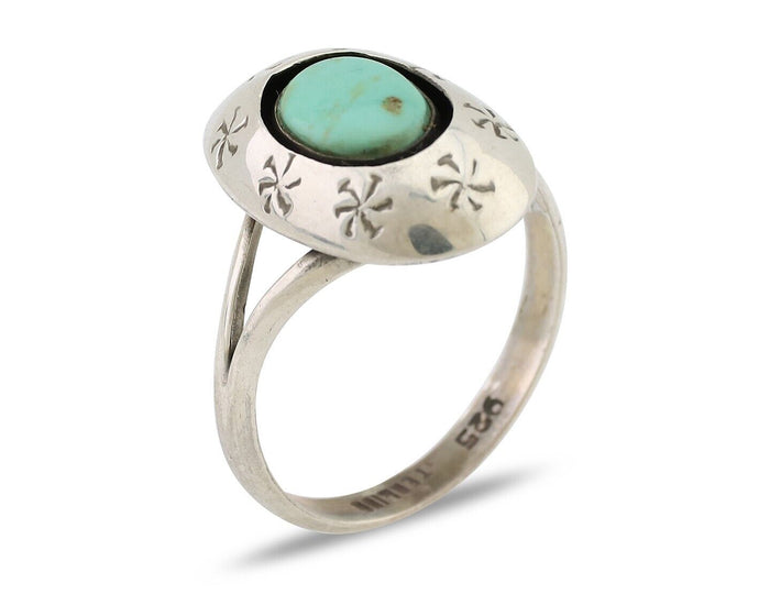 Navajo Ring 925 Silver Kingman Turquoise Native American Artist C.80's