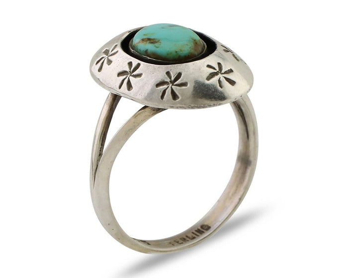 Navajo Ring 925 Silver Kingman Turquoise Native American Artist C.80's