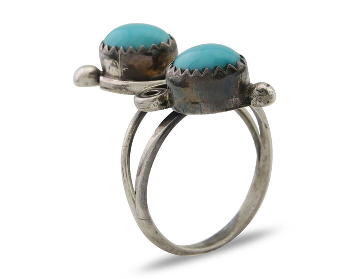 Navajo Ring 925 Silver Kingman Turquoise Native American Artist C.80's