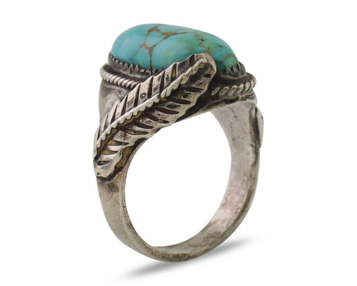 Navajo Ring 925 Silver Kingman Turquoise Native American Artist C.80's