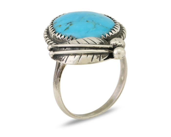 Navajo Ring 925 Silver Kingman Turquoise Native American Artist C.80's