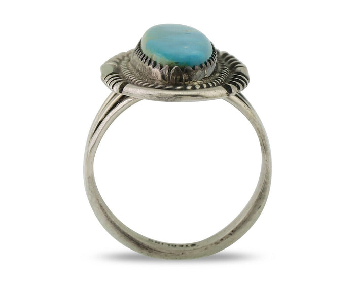 Navajo Ring 925 Silver Kingman Turquoise Native American Artist C.80's