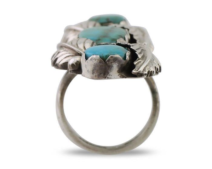 Navajo Ring 925 Silver Kingman Turquoise Native American Artist C.80's