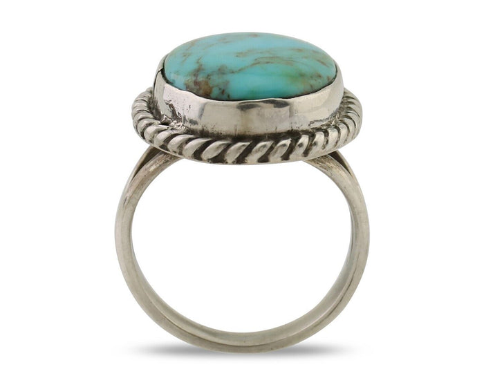 Navajo Ring 925 Silver Kingman Turquoise Native American Artist C.80's