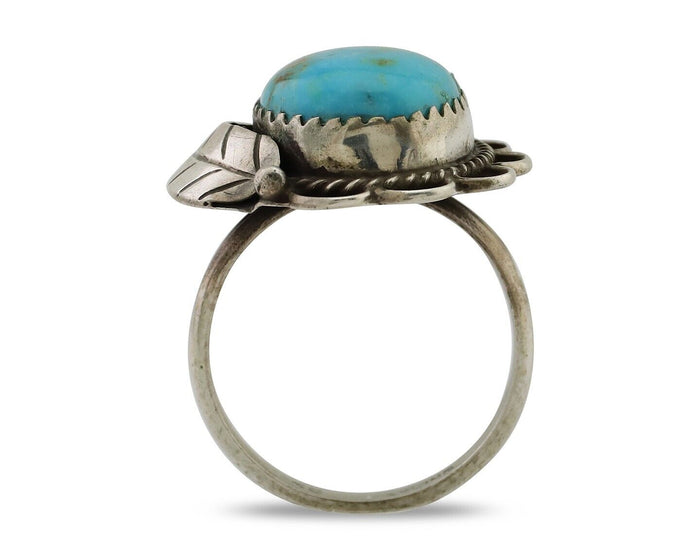 Navajo Ring 925 Silver Kingman Turquoise Native American Artist C.80's