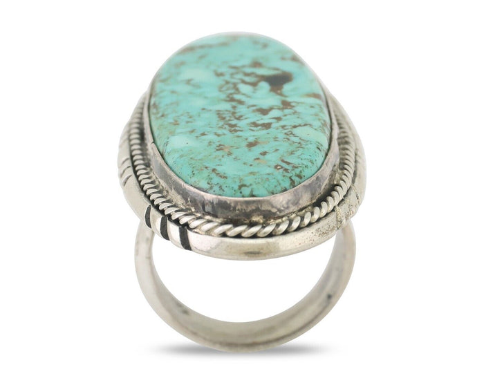Navajo Ring 925 Silver Kingman Turquoise Native American Artist C.80's