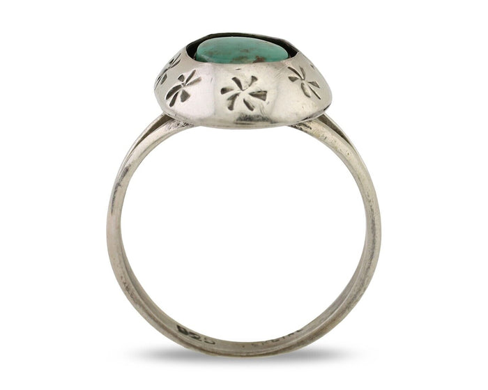 Navajo Ring 925 Silver Kingman Turquoise Native American Artist C.80's