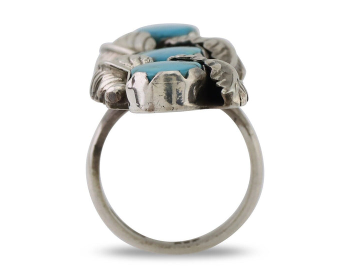 Navajo Ring 925 Silver Kingman Turquoise Native American Artist C.80's