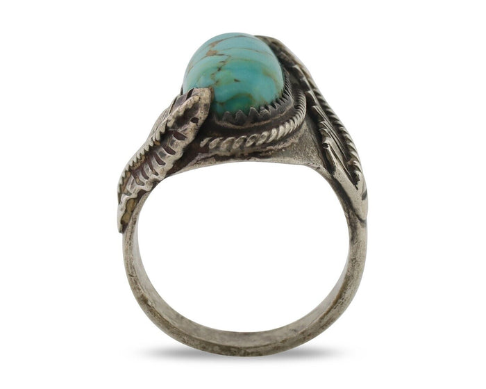 Navajo Ring 925 Silver Kingman Turquoise Native American Artist C.80's