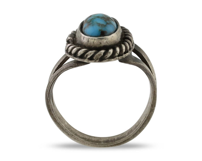 Navajo Ring 925 Silver Kingman Turquoise Native American Artist C.80's