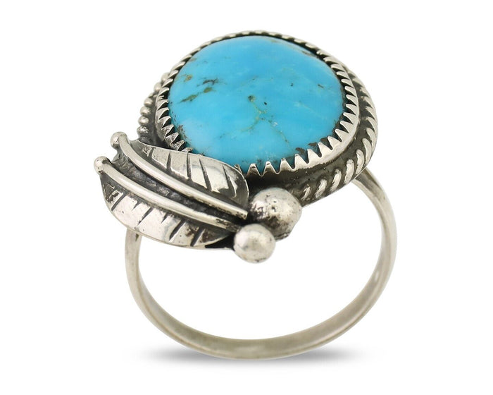 Navajo Ring 925 Silver Kingman Turquoise Native American Artist C.80's