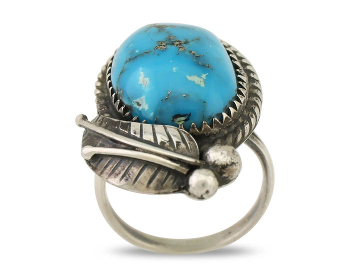 Navajo Ring 925 Silver Kingman Turquoise Native American Artist C.80's