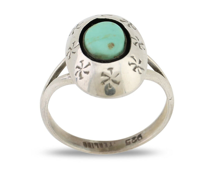 Navajo Ring 925 Silver Kingman Turquoise Native American Artist C.80's