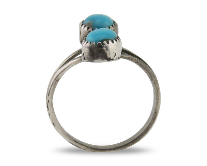 Navajo Ring 925 Silver Kingman Turquoise Native American Artist C.80's