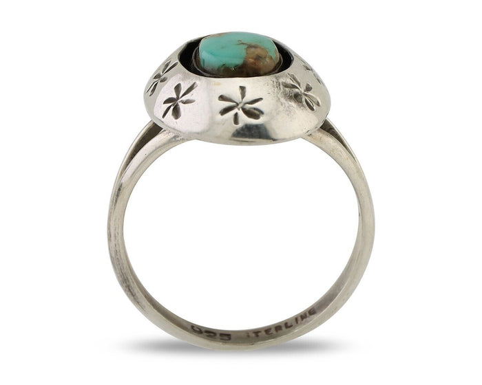 Navajo Ring 925 Silver Kingman Turquoise Native American Artist C.80's