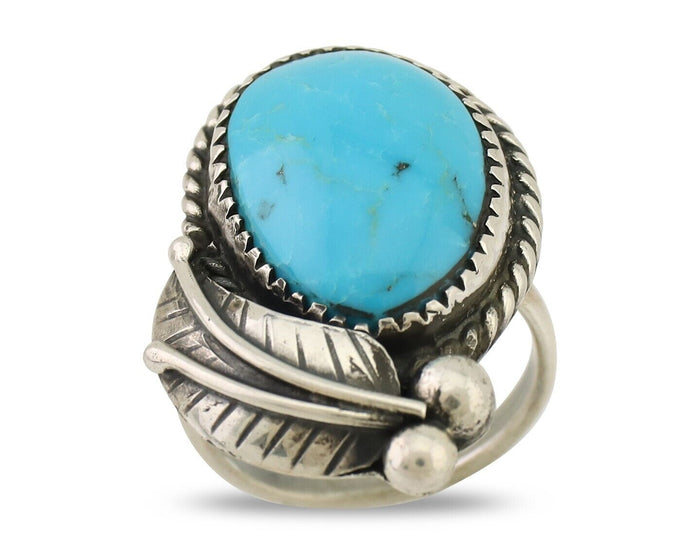 Navajo Ring 925 Silver Kingman Turquoise Native American Artist C.80's