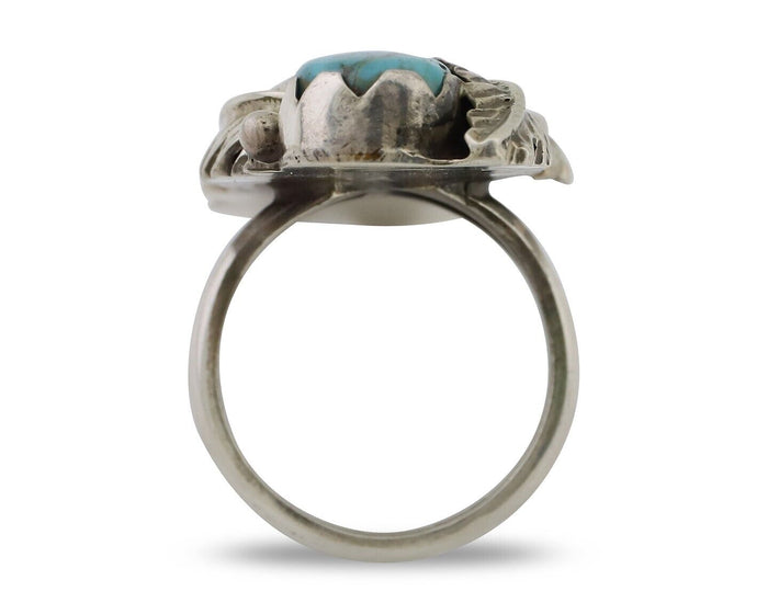 Navajo Ring 925 Silver Kingman Turquoise Native American Artist C.80's