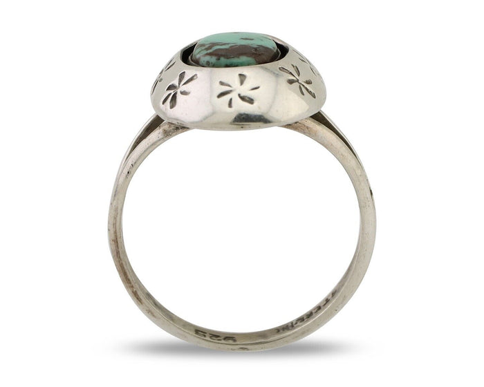 Navajo Ring 925 Silver Kingman Turquoise Native American Artist C.80's
