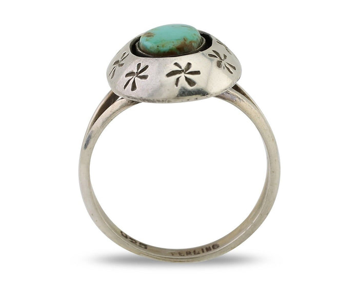 Navajo Ring 925 Silver Kingman Turquoise Native American Artist C.80's