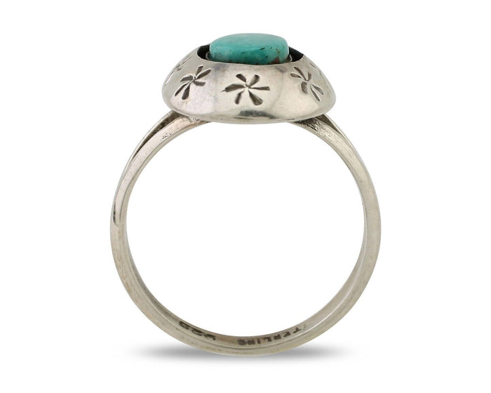 Navajo Ring 925 Silver Kingman Turquoise Native American Artist C.80's