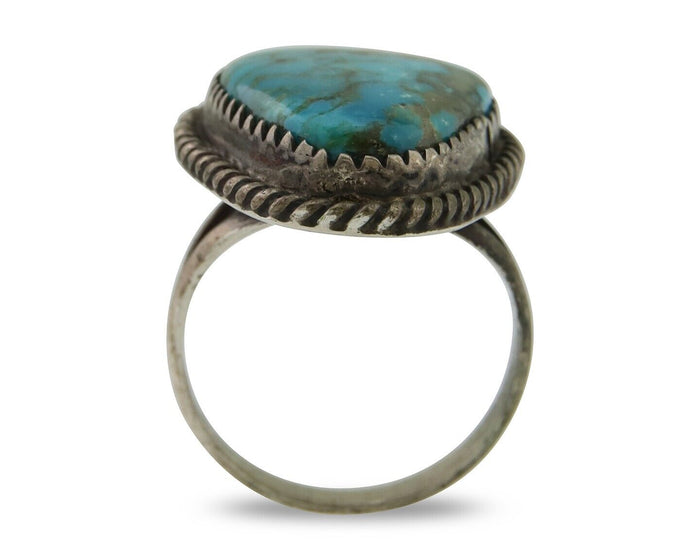 Navajo Ring 925 Silver Kingman Turquoise Native American Artist C.80's