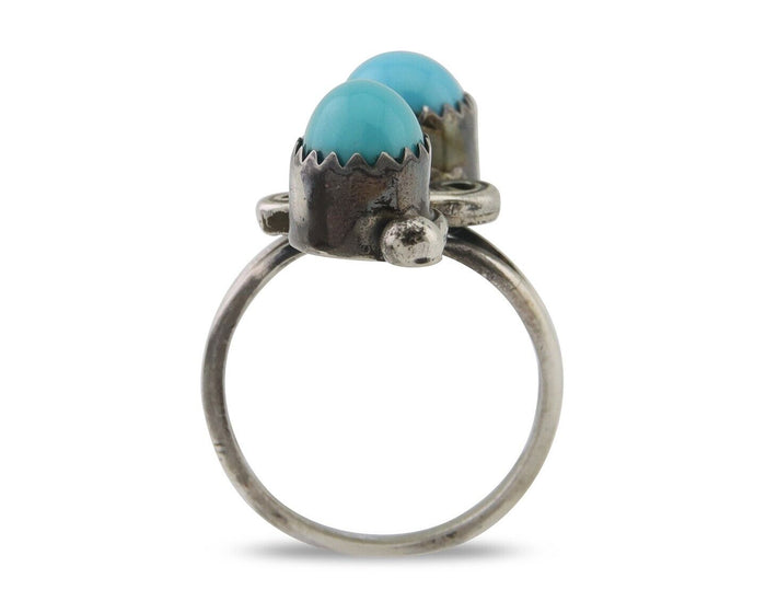 Navajo Ring 925 Silver Kingman Turquoise Native American Artist C.80's