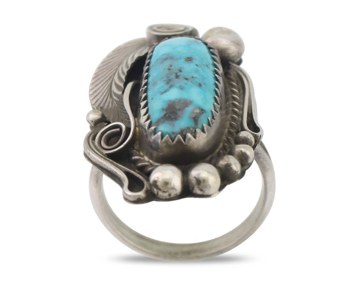 Navajo Ring 925 Silver Kingman Turquoise Native American Artist C.80's