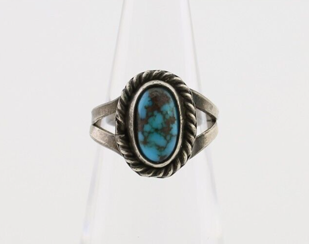 Navajo Ring 925 Silver Kingman Turquoise Native American Artist C.80's