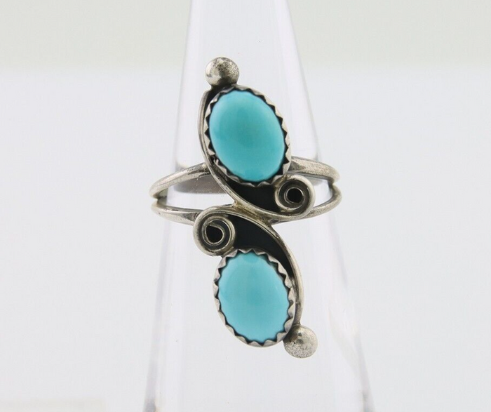 Navajo Ring 925 Silver Kingman Turquoise Native American Artist C.80's