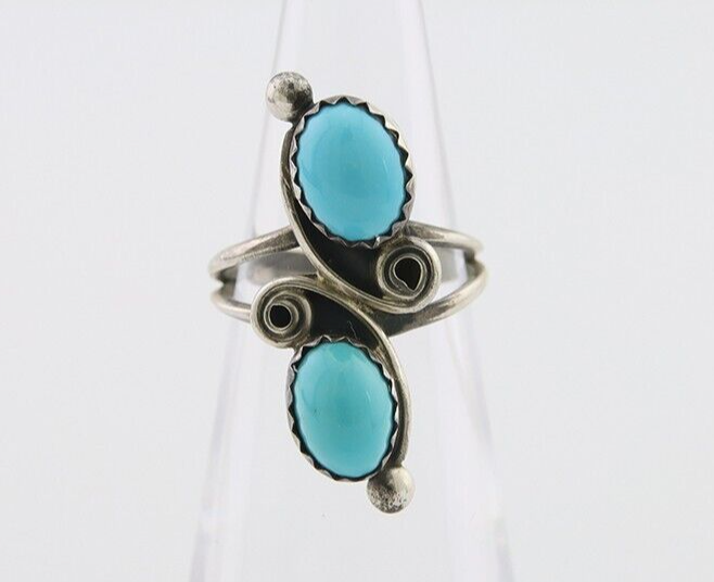 Navajo Ring 925 Silver Kingman Turquoise Native American Artist C.80's