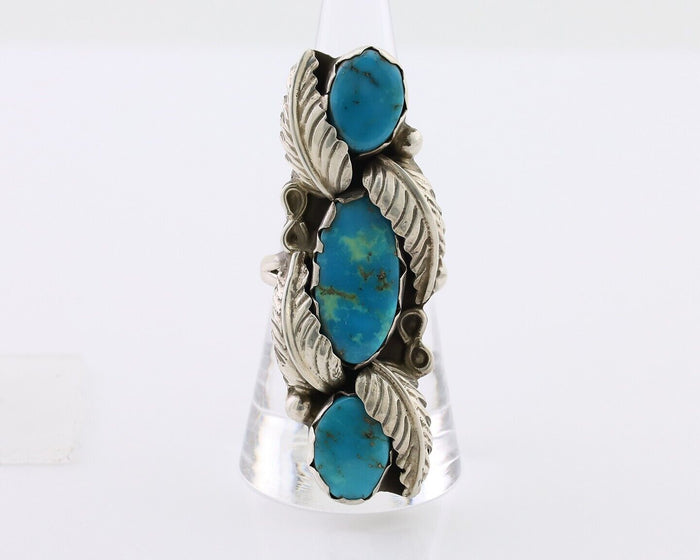 Navajo Ring 925 Silver Kingman Turquoise Native American Artist C.80's