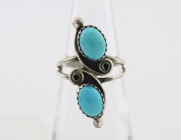 Navajo Ring 925 Silver Kingman Turquoise Native American Artist C.80's