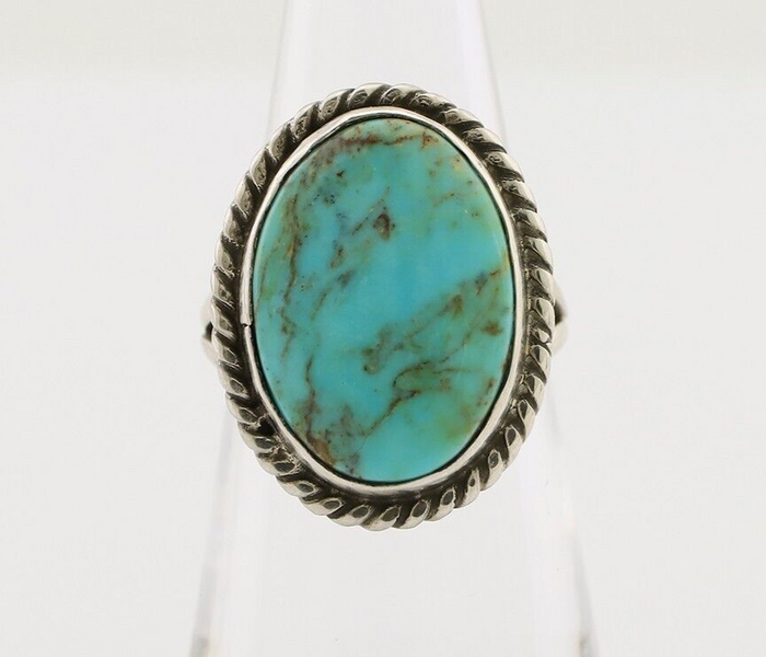 Navajo Ring 925 Silver Kingman Turquoise Native American Artist C.80's