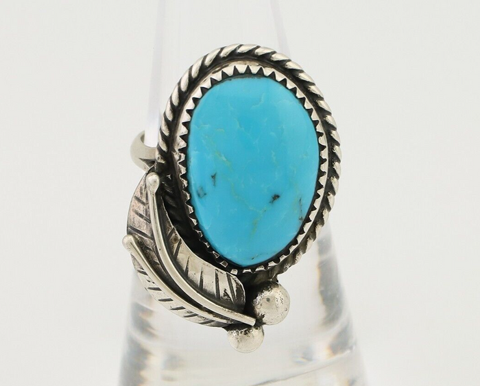 Navajo Ring 925 Silver Kingman Turquoise Native American Artist C.80's