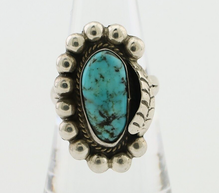 Navajo Ring 925 Silver Kingman Turquoise Native American Artist C.80's