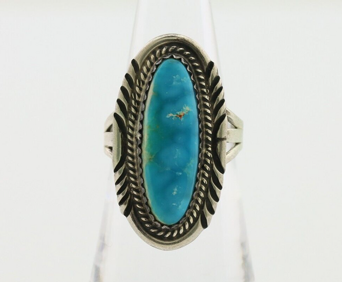 Navajo Ring 925 Silver Kingman Turquoise Native American Artist C.80's