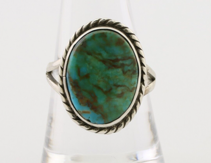 Navajo Ring 925 Silver Kingman Turquoise Native American Artist C.80's