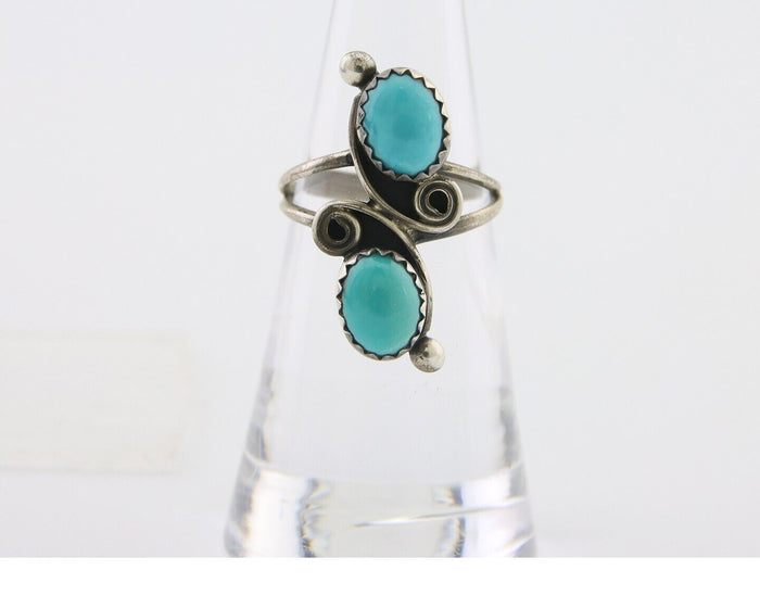 Navajo Ring 925 Silver Kingman Turquoise Native American Artist C.80's