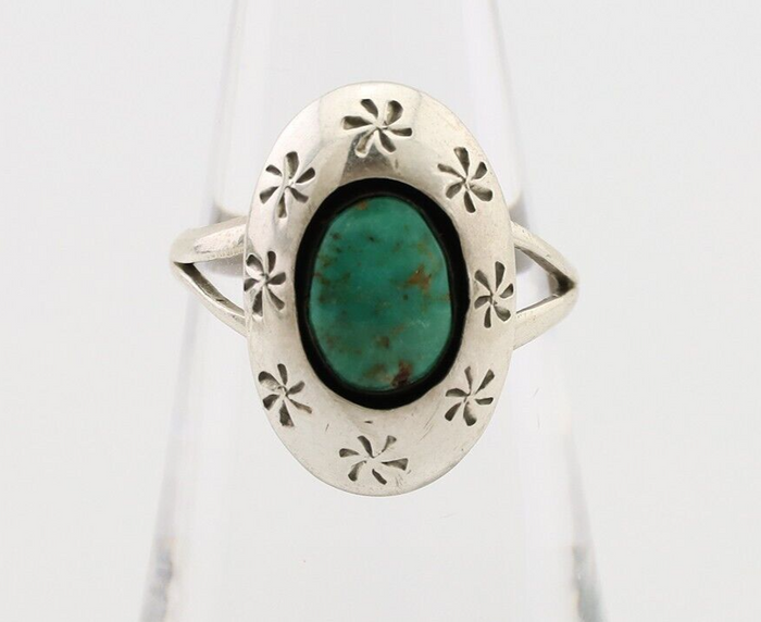 Navajo Ring 925 Silver Kingman Turquoise Native American Artist C.80's